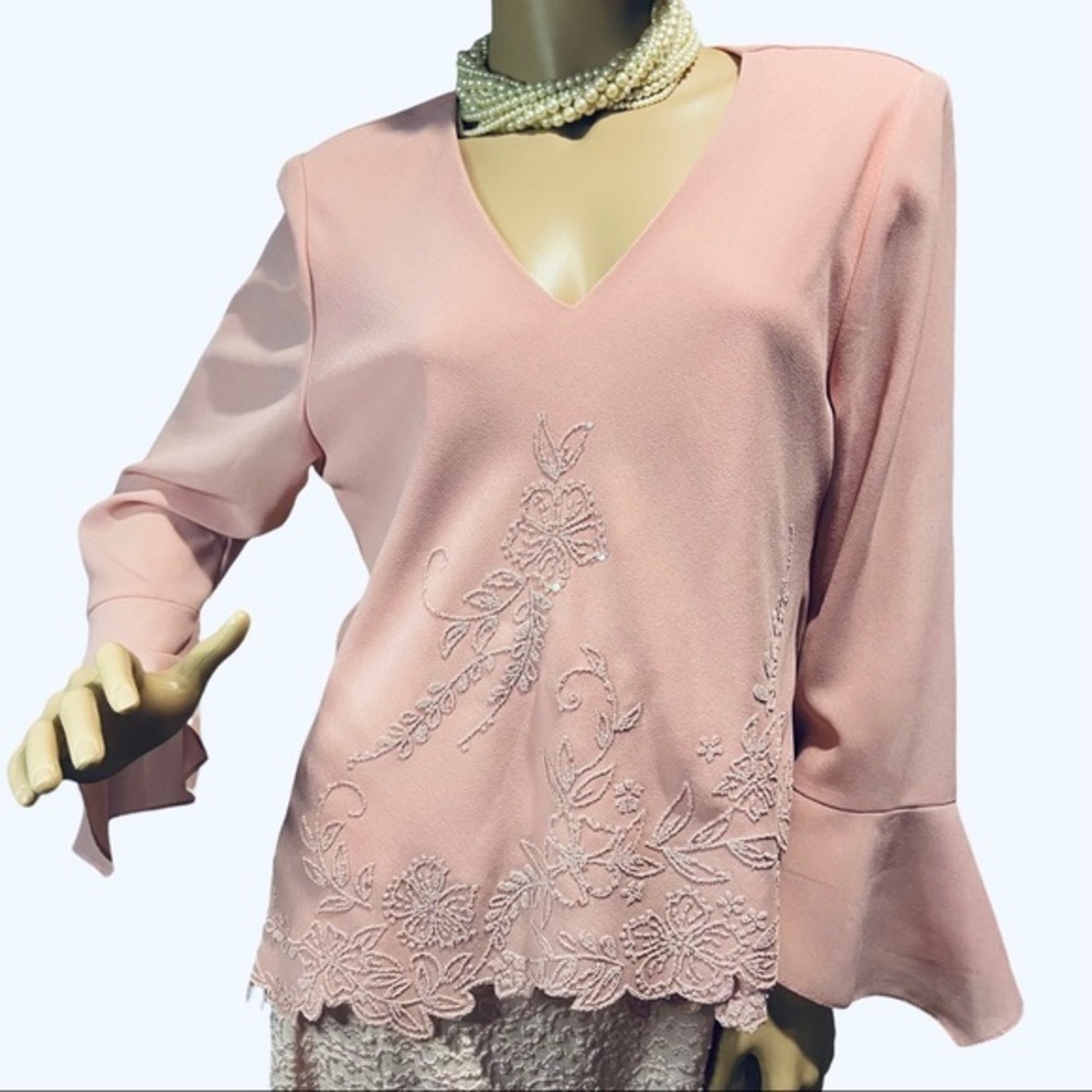 Vintage SALLY Pink Beaded Sequin Chiffon Top
